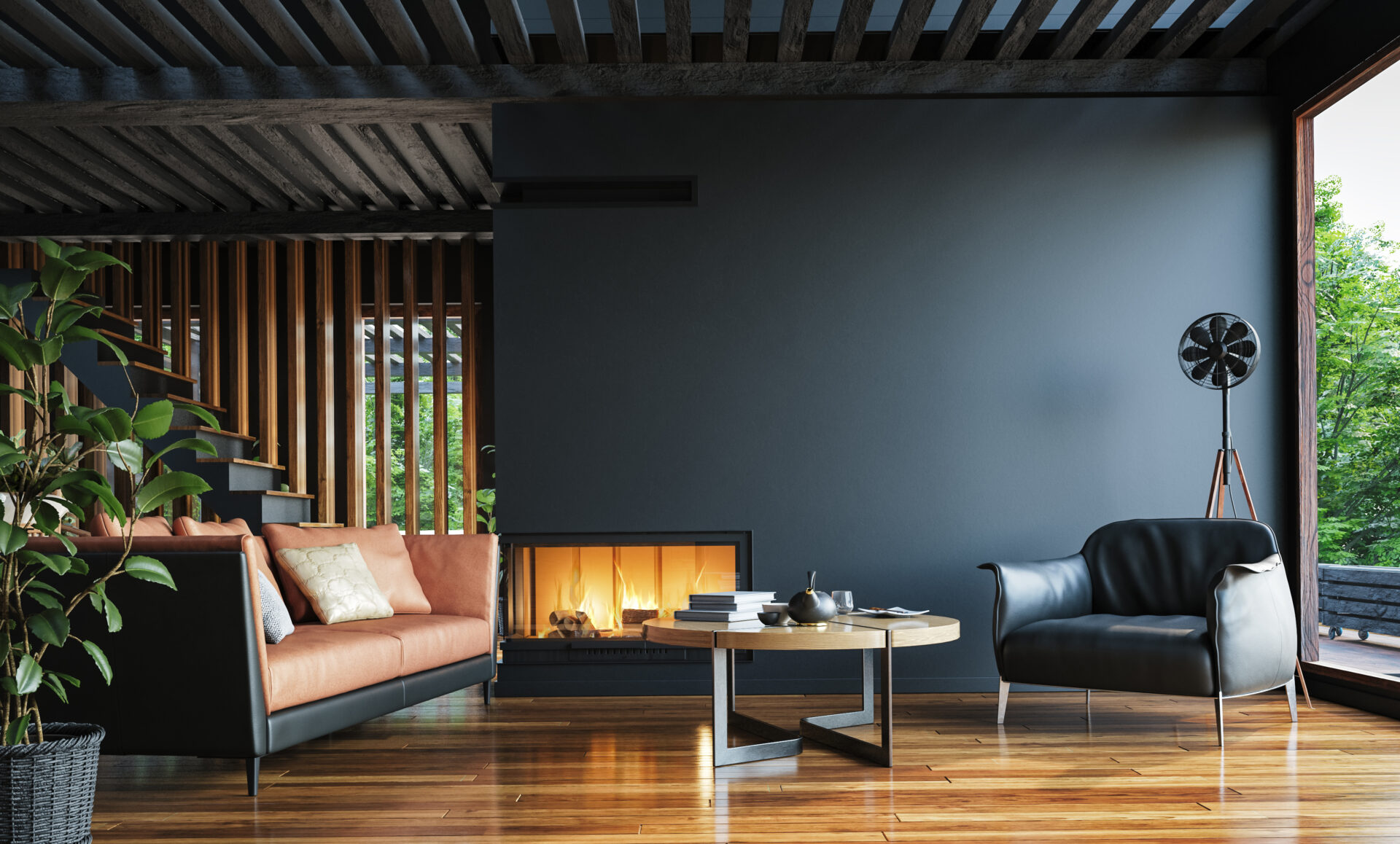 Modern dark home interior background, wall mock up Grocery Store Design and Construction