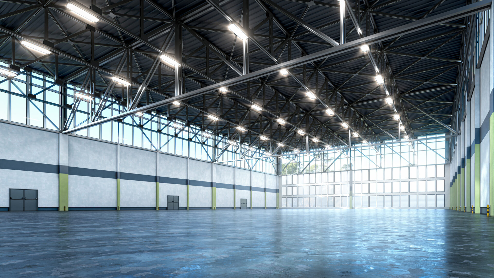Interior of a warehouse. 3d illustration Industrial Building Design & Construction